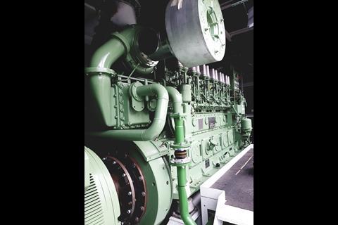 The 6 cylinder BeHydro test engine, prior to its conversion to dual-fuel hydrogen operation. (Credit: BeHydro)
